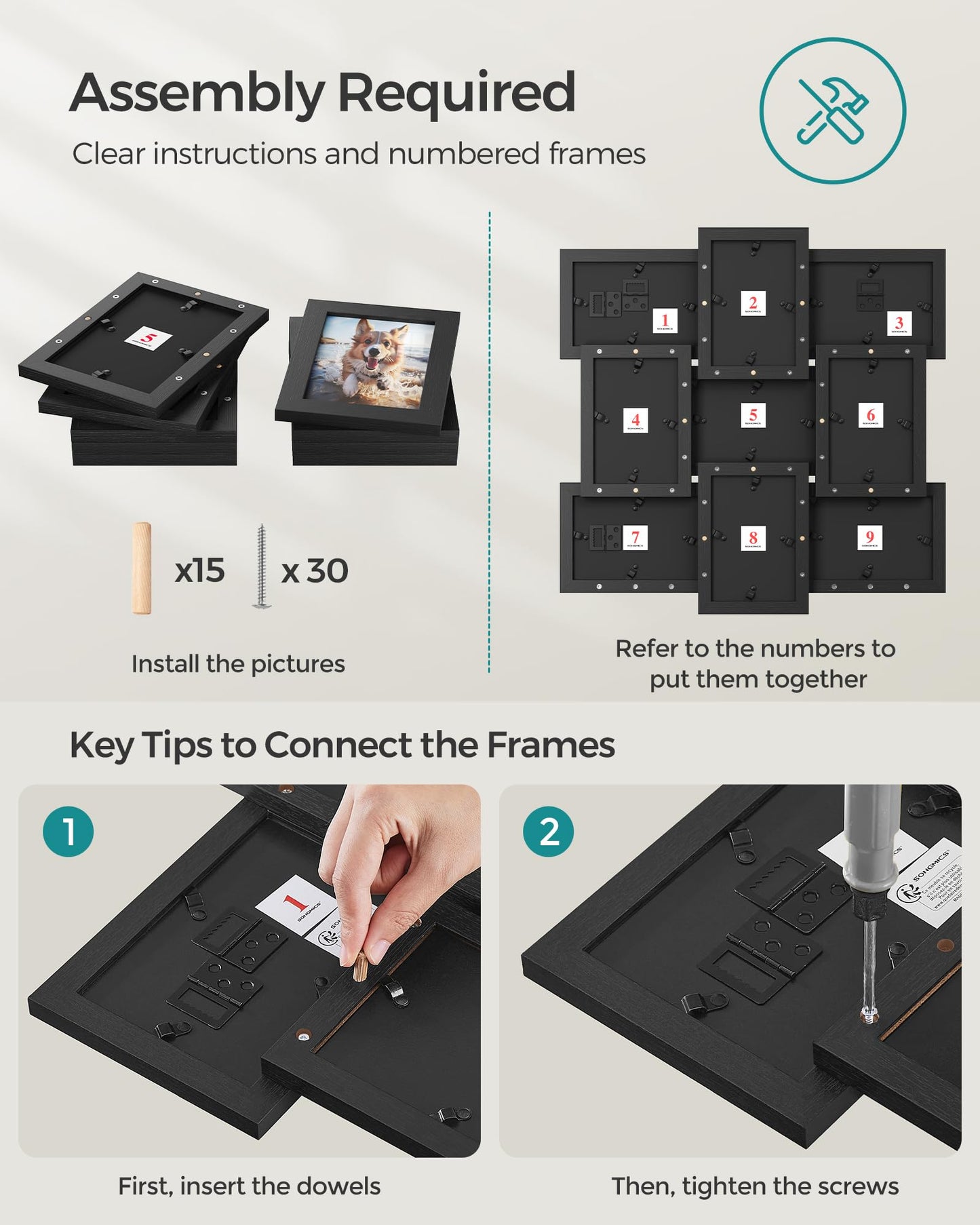 4x6 Collage Picture Frames for Wall Decor, 9 Pack Family Photo Collage Frame Set for Gallery, Glass Front, Assembly Required, Ink Black