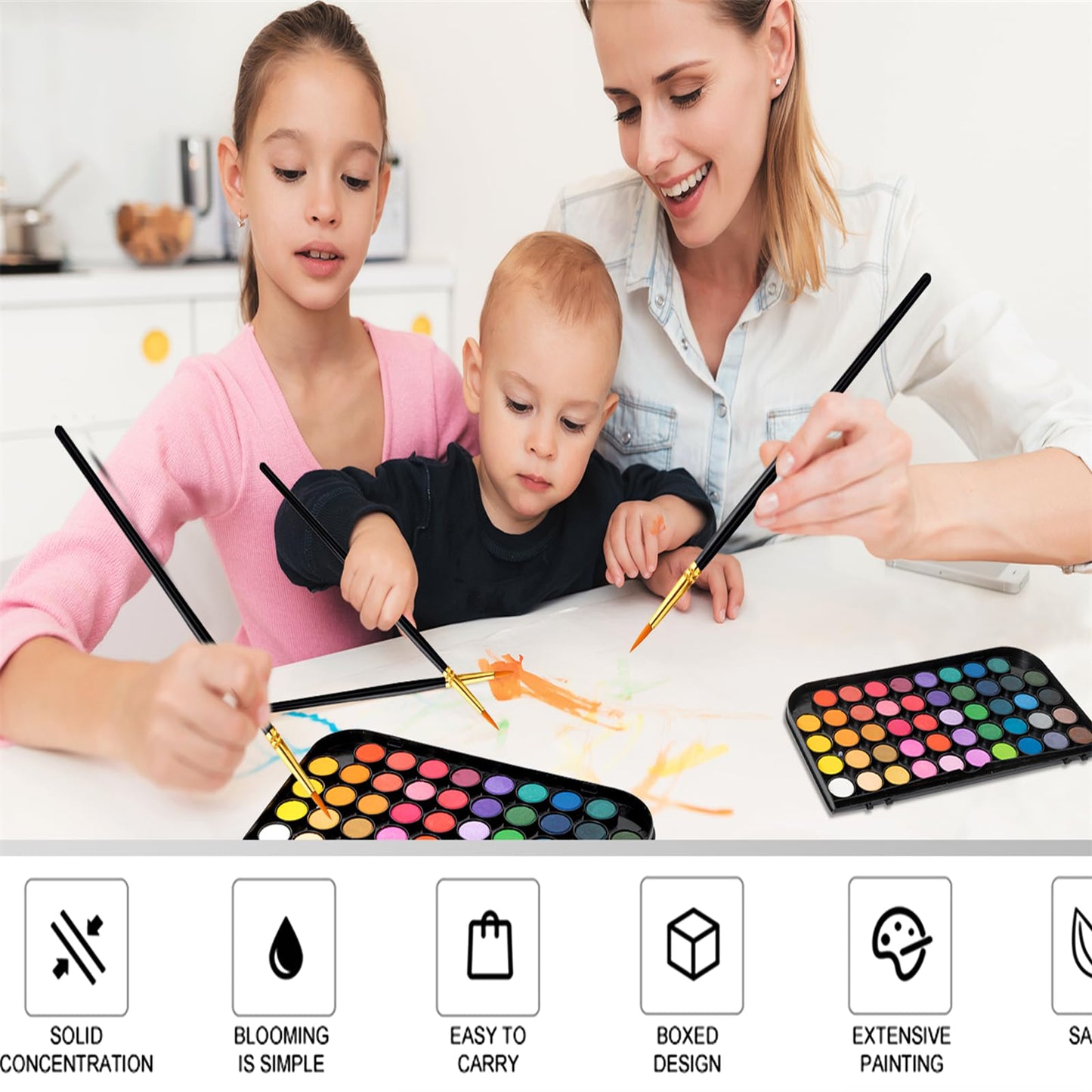 Watercolor Paint,48 Colors Washable Watercolor Paint Set With Brush, Refillable Water Brush Pen, Palette, and Water-Washable Paints for Kids, Adults and Artists.