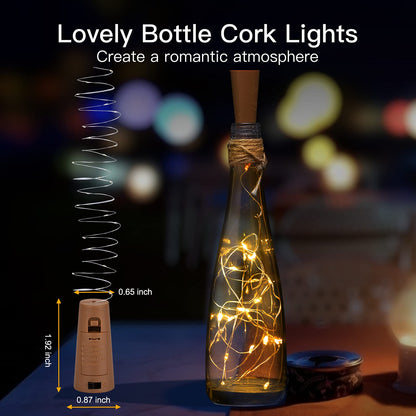 Wine Bottle Lights with Cork, 10 Pack 20 LED Waterproof Battery Operated Cork Lights, Silver Wire Mini Fairy Lights for Liquor Bottles DIY Party Bar Christmas Wedding Décor