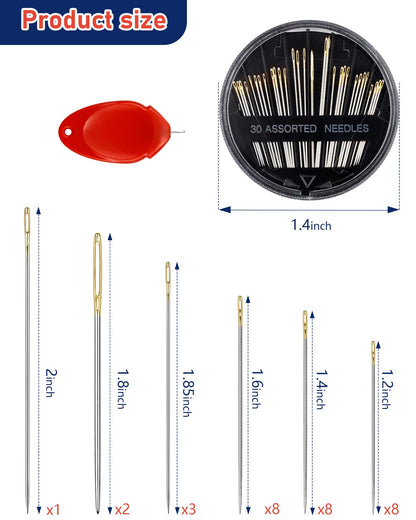 70 PCS Hand Sewing Needles Set, Quilting & Embroidery Needles with Large Eye & Threaders, 12 Sizes Stainless Steel