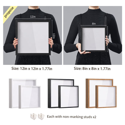 Travel Adventure Challenge Archive Shadow Box Picture Frame with Slot,8x8In Travel Ticket Card Memory Box for Keepsake Box, Top Loading Shadow Box Display Case Travel Decor Gift (Black,8x8)