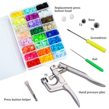 Snaps and Snap Pliers Set, 360 Sets T5 Plastic Buttons for Sewing and Crafting