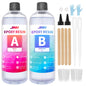 Epoxy Resin Kit Two Part 32 oz Crystal Clear Non-Yellowing Self-Leveling High Gloss UV & Heat Resistant Art/Craft/River Tables Beginner Friendly