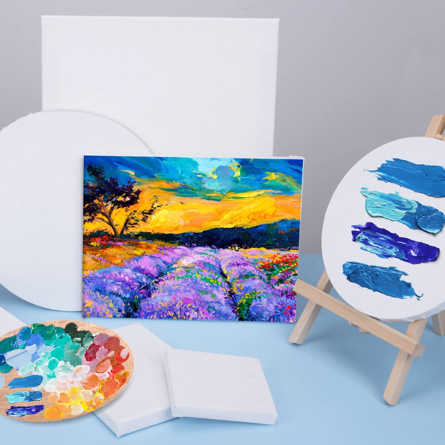 14 Packs Stretched Canvases for Painting, Multi Pack 11x14, 9.44x12, 8x10, 5x7, 4x4, Round Canvas with 8x8,10x10(2 of Each), Blank Primed Canvas, for Oil Paint, Acrylic Paint, for Beginners, Artists.