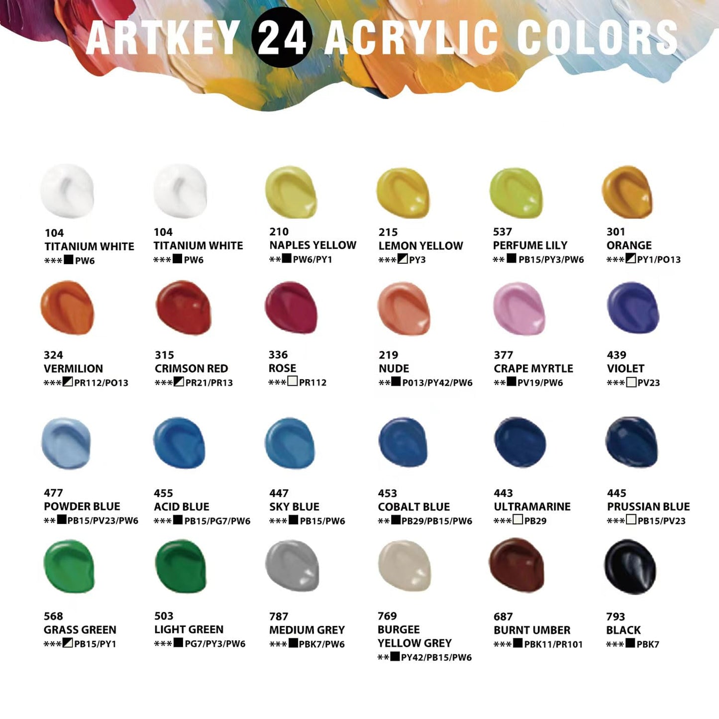 Acrylic Paint Set - 24 colors 2 oz/59 ml Acrylic Paints Professional Artists Painting Kit for Canvases Fabric Rock Leather Easter Egg Wood Ceramic Glass Art Craft Painting
