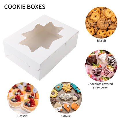 24pcs Cookie Boxes with with 3 Style Window, 8x6x2.5 Bakery Boxes for Candies, Chocolate Strawberries, Cakes, Muffins, Donuts