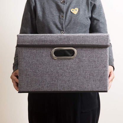 Foldable Storage Boxes with Lids [3-Pack] Linen Fabric Collapsible Storage Bins Organizer Containers Baskets Cube with Cover for Home Bedroom Closet Office Nursery (14.9x9.8x9.8)