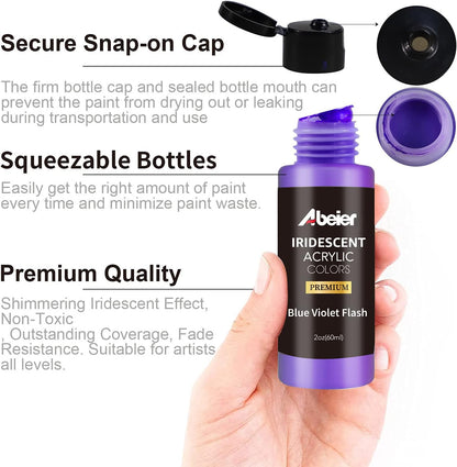 Iridescent Acrylic Paint, Set of 18 Chameleon Colors, 2 oz/60ml Bottles, Color-shifting, Non-Toxic, High Viscosity, Blendable, Paints on Rocks Crafts Canvas Wood, Fabric, Ceramic & Stone