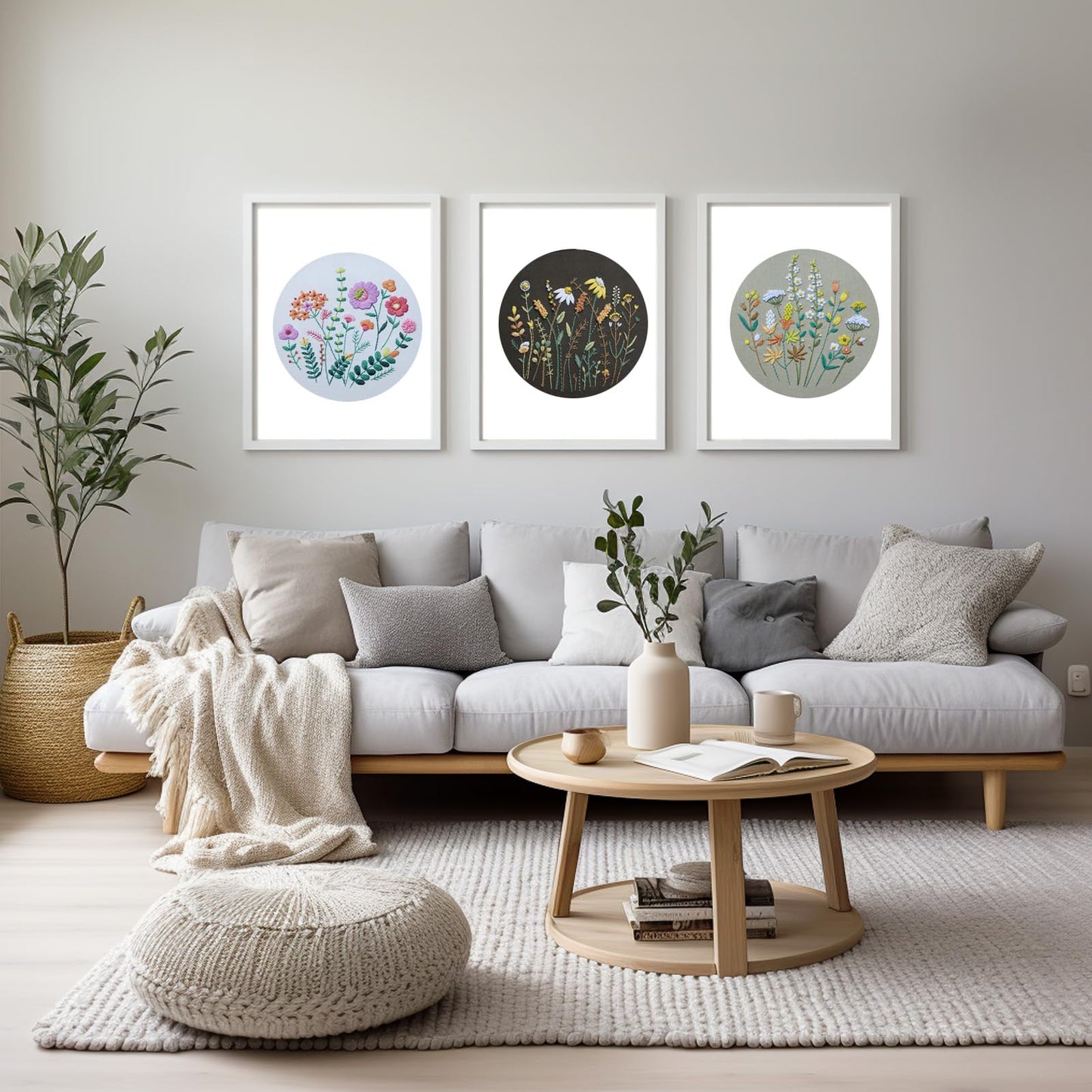 3 Pack Beginner Embroidery Kits for Adults, DIY Starter Set with Stamped Flower Designs, Embroidery Hoop, Colorful Threads, Tools, Step-by-Step Instructions & Video Tutorial