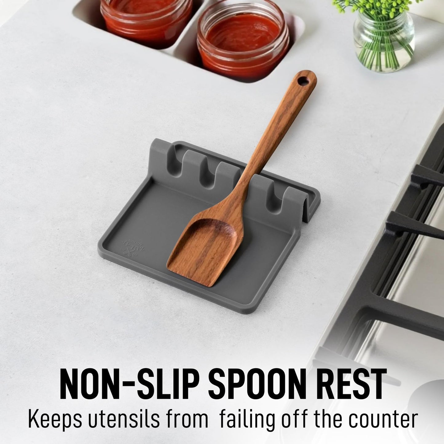 Silicone Utensil Rest with Drip Pad for Multiple Utensils, Heat-Resistant, BPA-Free Spoon Rest & Spoon Holder for Stove Top, Kitchen Utensil Holder for Spoons, Ladles, Tongs & More - by Zulay