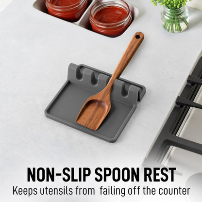 Silicone Utensil Rest with Drip Pad for Multiple Utensils, Heat-Resistant, BPA-Free Spoon Rest & Spoon Holder for Stove Top, Kitchen Utensil Holder for Spoons, Ladles, Tongs & More - by Zulay
