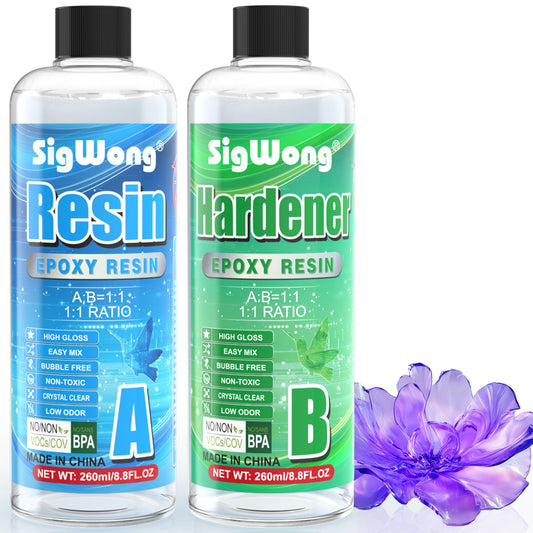 Epoxy Resin - 17.6OZ Newly Crystal Clear Coating Kit, Not Yellowing No Bubble Self Leveling Easy Mix 1:1 Ratio, 2 Part Casting Resin for Art, Craft, Jewelry Making, River Tables, DIY Gifts