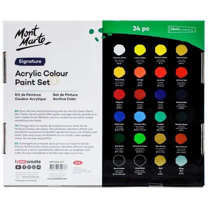 Acrylic Paint Set 24 Colours 36ml, Perfect for Canvas, Wood, Fabric, Leather, Cardboard, Paper, MDF and Crafts