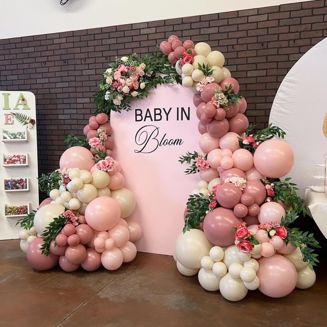 Pink Bow Balloons, 35PCS Light Pastel Pink Cream Balloon, Dusty Blush Pink Beige Balloons for Girls Women Birthday Wedding Bridal Baby Shower Boho Princess Coquette Theme Party Decorations Supplies