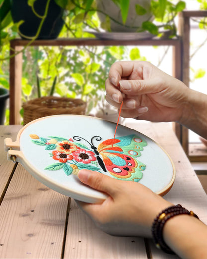 3 Sets Embroidery Stitch Practice kit, Butterfly Flower Embroidery Kit for Beginners Include Cloth Hoops Threads for Craft Lover Hand Stitch with Embroidery Skill Techniques