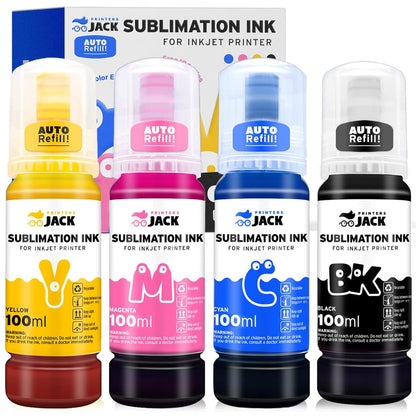 4x100ml Sublimation Ink Auto Refill for Supertank Printers ET2800 ET15000 ET-2720 ET-4700 ET-2760 ET-3760 ET-4760 ET-2700 ET-2750 ET-4750 L3110 L3150 /Upgrade Version/Free ICC Printing