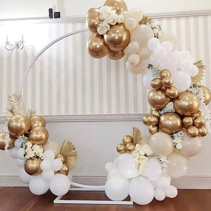 White Sand Gold Balloons Garland Arch Kit,156PCS White Nude Balloons with Metallic Chrome Gold Latex Balloons for Boho Wedding Baby Bridal Shower Engagement Anniversary Birthday Decorations Backdrop