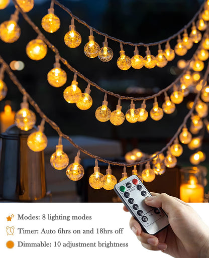 33 FT 80 LED Globe String Lights Battery Operated With Remote - Waterproof Indoor Outdoor Hanging Fairy Lights for Home, Party, Patio, Garden, Wedding, Christmas
