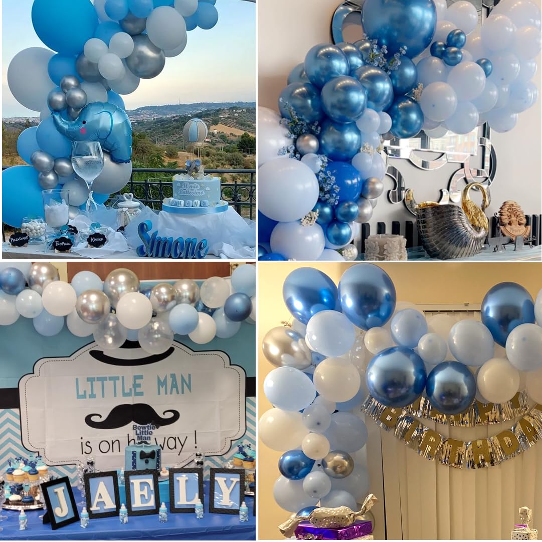 Blue Balloon Metallic Blue Balloons, 60Pcs 12Inch Chrome Blue Balloons Kit Macaron Baby Pearl Navy Blue Latex Balloons for Birthday Wedding Baby Shower Party Decoration
