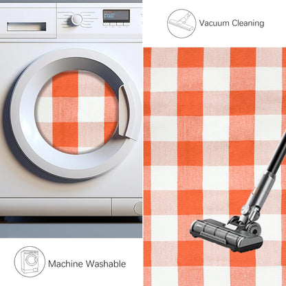 Buffalo Plaid Check Rug Orange and White Cotton Rug 27.5"x43.3" Machine Washable Outdoor Rugs Layered Doormats for Porch Kitchen Farmhouse