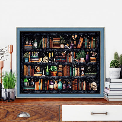 Stamped Cross Stitch Kits for Adults - Bookshelf Embroidery Kits for Beginners Adults,11 CT Patterns Dimensions Counted Cross Stitch Kits for Adults Arts Craft 12x16 inch