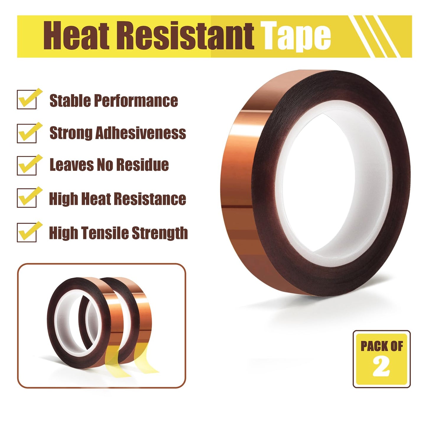 2 Rolls 10mm x16m(52FT) Heat Tape High Temperature Heat Resistant Tape Heat Transfer Tape for Heat Sublimation Press Vinyl,No Residue