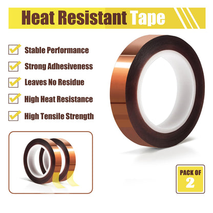 2 Rolls 10mm x16m(52FT) Heat Tape High Temperature Heat Resistant Tape Heat Transfer Tape for Heat Sublimation Press Vinyl,No Residue