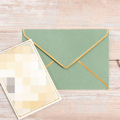 50 Pack Sage Green A7 Envelopes 5 x 7 Self-Adhesive V Flap Envelopes with Gold Border for Office, Greeting Card, Wedding, Graduation, Baby Shower, Parties, Invitations (Sage Green, 5x7)