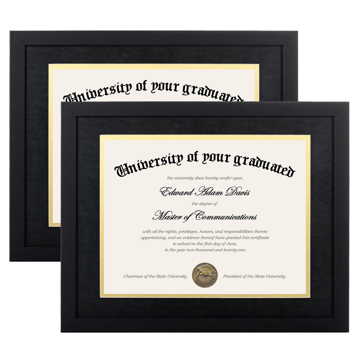 11x14 Diploma Frame Certificate Degree Document Frame with High Definition Glass, 8.5 x 11 with Mat for Wall and Tabletop, Black, 2 Pack