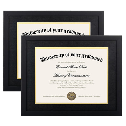 11x14 Diploma Frame Certificate Degree Document Frame with High Definition Glass, 8.5 x 11 with Mat for Wall and Tabletop, Black, 2 Pack