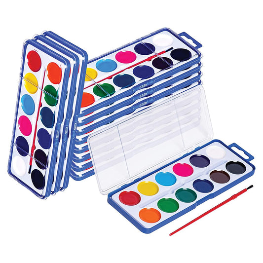 Pack of 12 Watercolor Paint Set for Kids - Washable Paint Sets with 12 Vibrant Colors - Suitable for Home, Classroom, and Art Parties - Includes Paintbrush for Creative Fun Activity on the Go