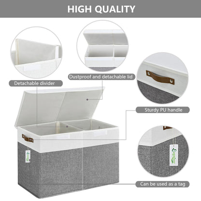 Large Toy Storage Box with Lids, Collapsible Sturdy Baby Storage Organizer Chest Bin Basket for Kids, Boys, Girls, Playroom, Nursery, Bedroom, Closet 25"x13"x16" (Gray and White)
