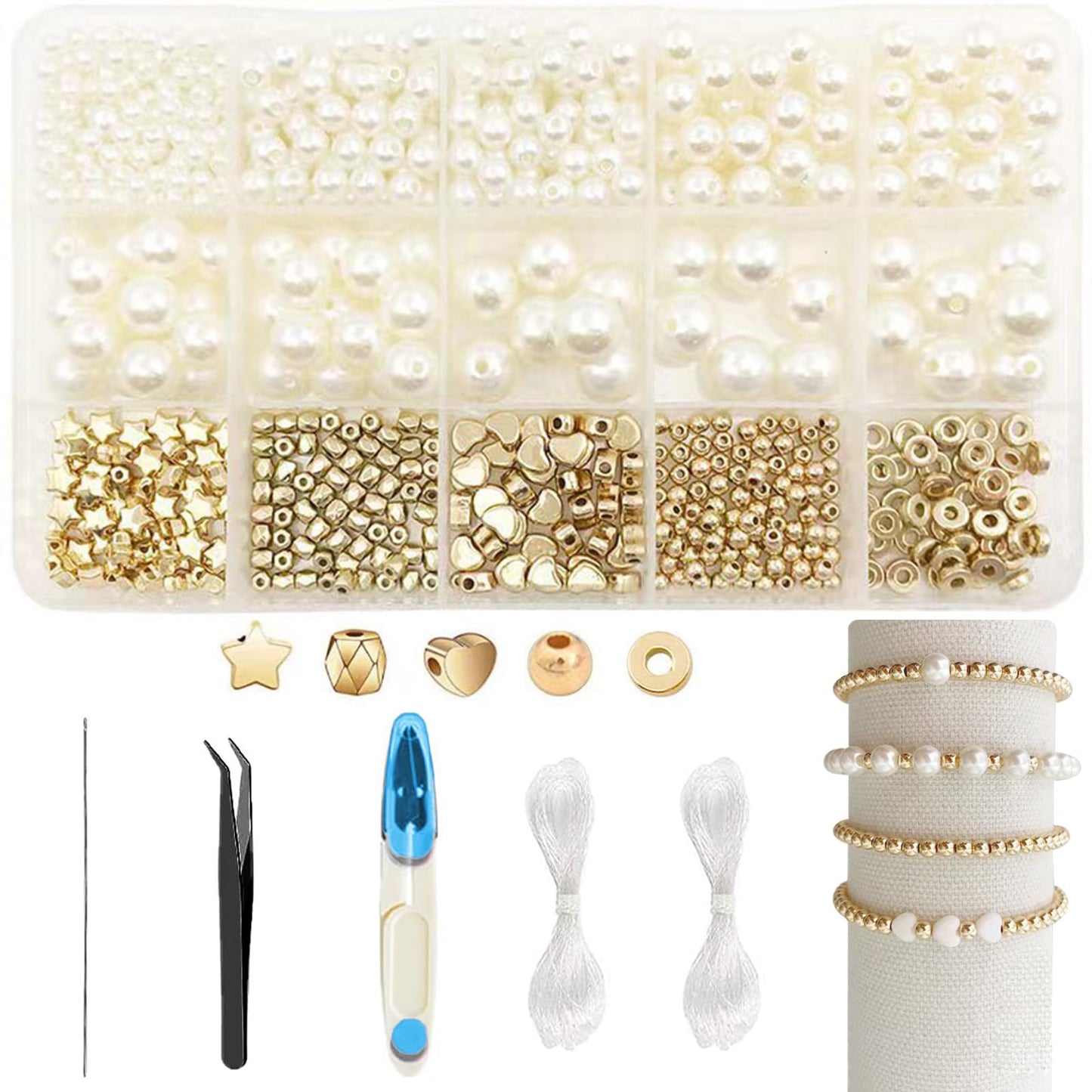 750Pcs Beads for Bracelets Making Kit DIY Pearl Beads for Jewelry Making Kit for Adults Charms for Bracelets String Crystal Beads for Bracelets Making Kit Jewelry Making Supplies
