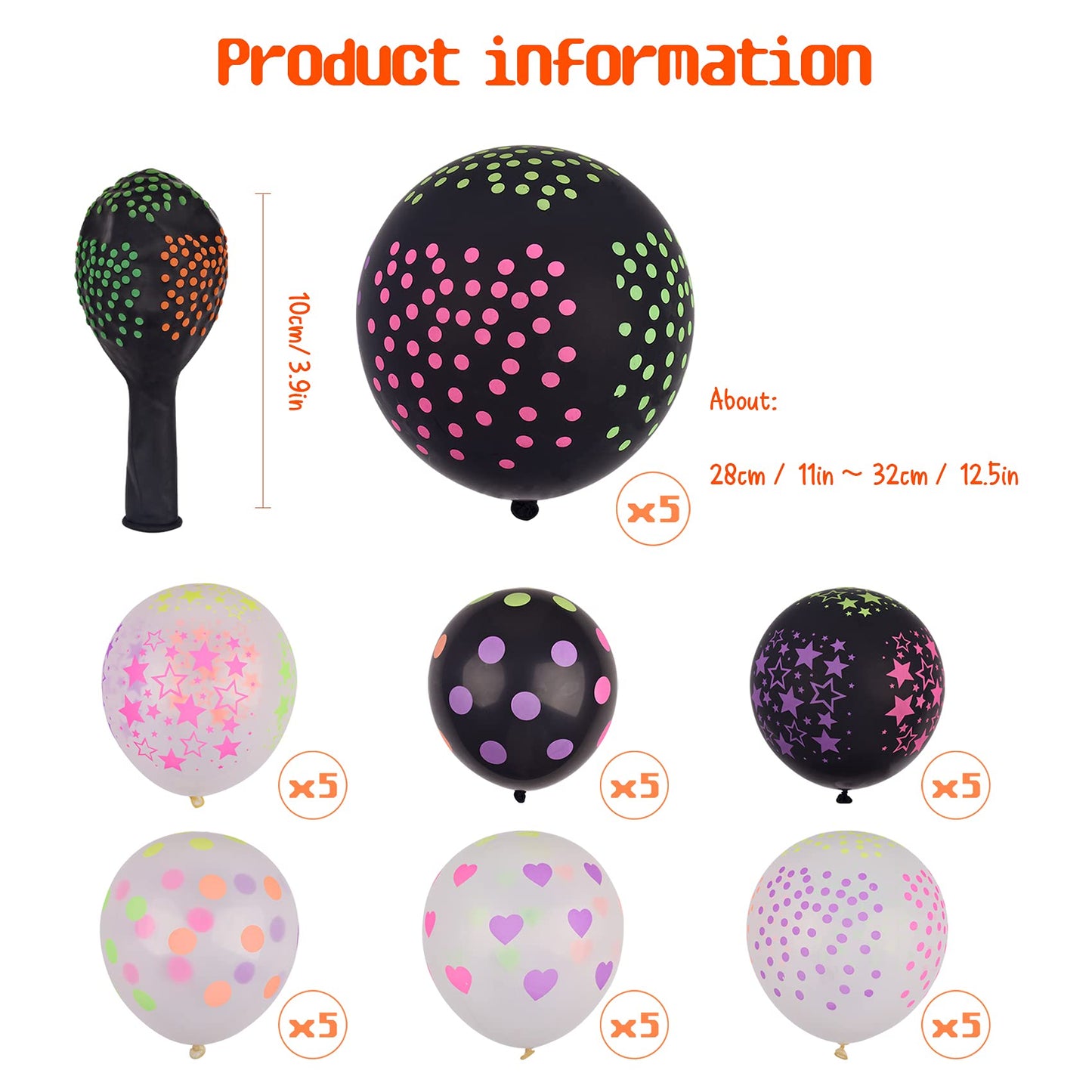 35Pieces Neon Balloons Blacklight Party Balloons Set, 12” Latex Balloon Black Lights for Glow Party, Mini Polka Dots Glow in the Dark Balloons for Birthday Wedding Arch Themed Party Supplies