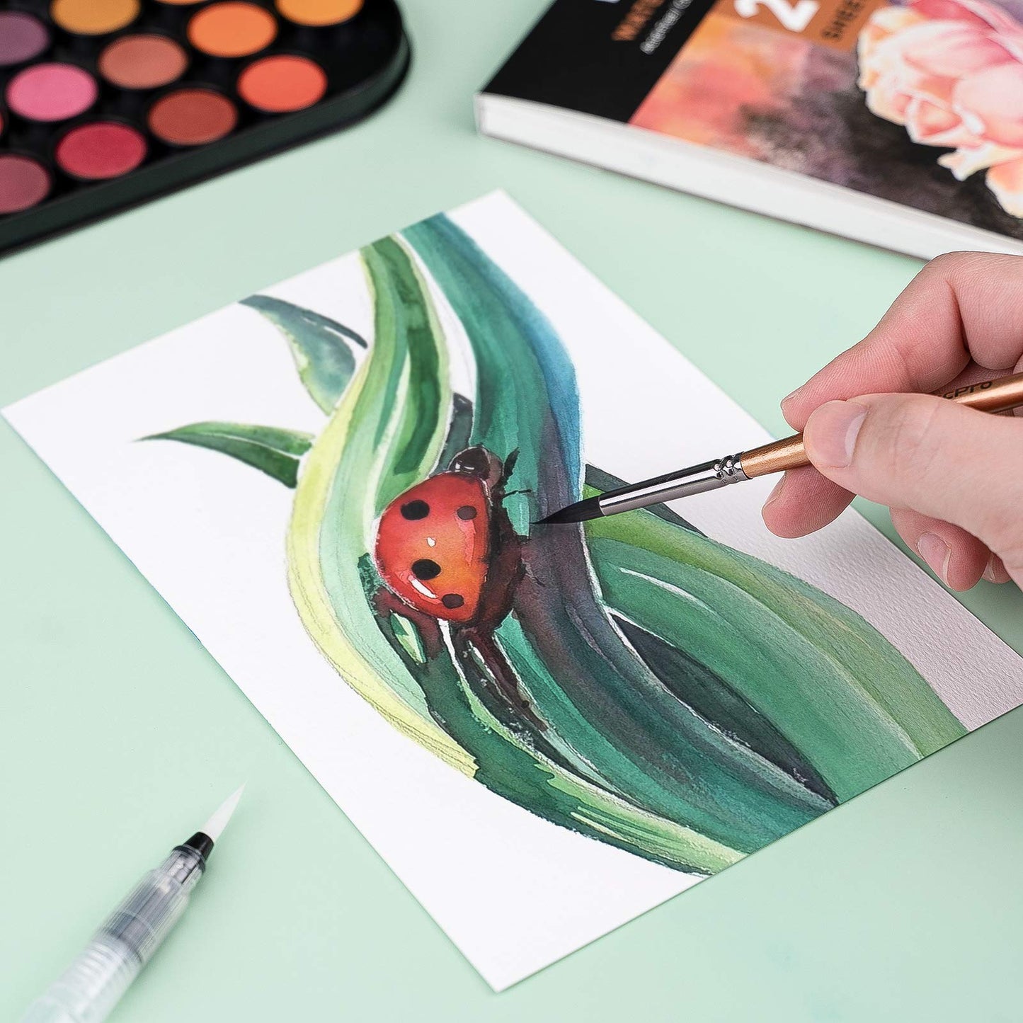 Watercolor Paint Set, 48 Water Colors Kit with 8 Painting Brushes, Palette, Watercolor Pen, 25 Art Pad Paper, 2 Art Sponges, Non-toxic Painting Supplies for Kids, Adults, Beginners, Artists