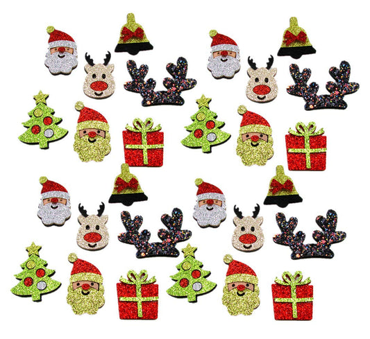 28 Pieces Christmas Felt Applique Kits Santa Christmas Bells Deer Tree Gift Boxes Non Woven Fabric Patches Stickers Badge for Hair Accessories Scrapbook Xmas Decorations