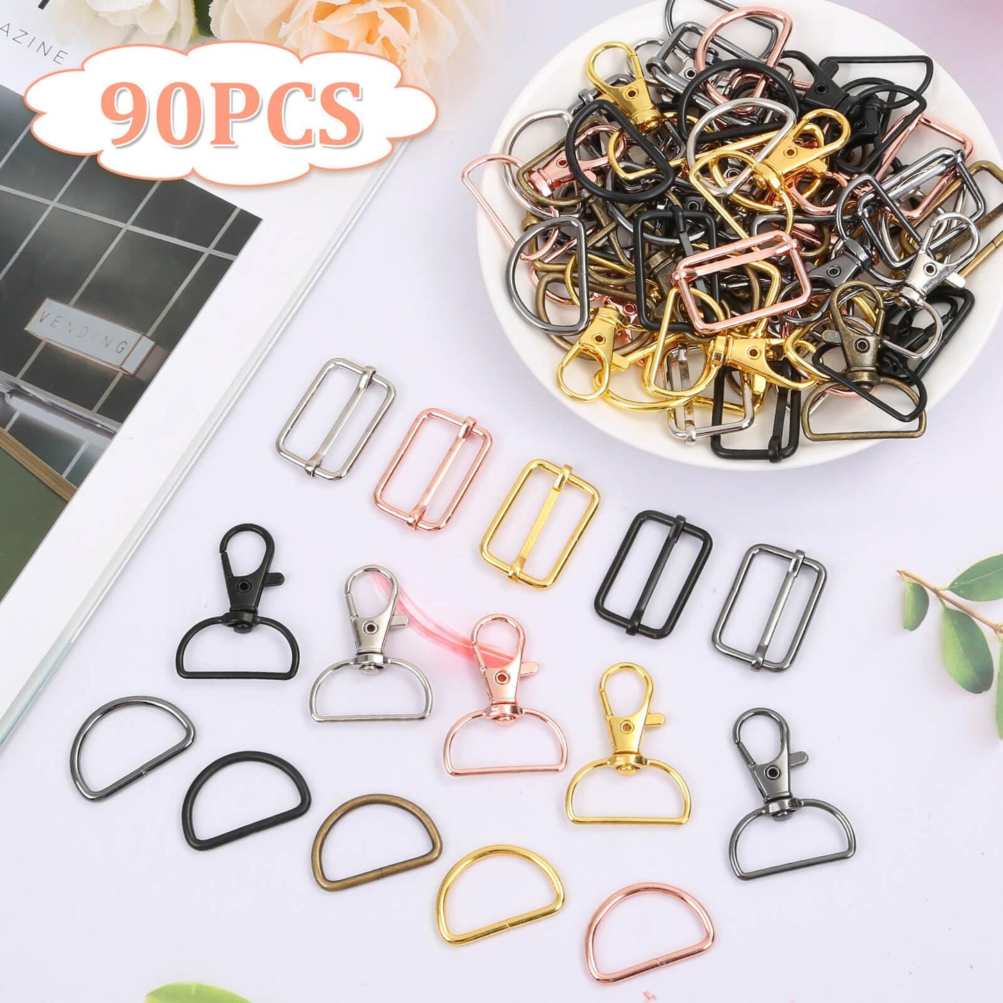 Keychain Bulk with Key Chain Swivel Hook D Rings and Slide Buckles for Handbag Purse Hardware Craft (1 Inch)