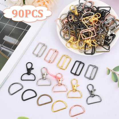 Keychain Bulk with Key Chain Swivel Hook D Rings and Slide Buckles for Handbag Purse Hardware Craft (1 Inch)