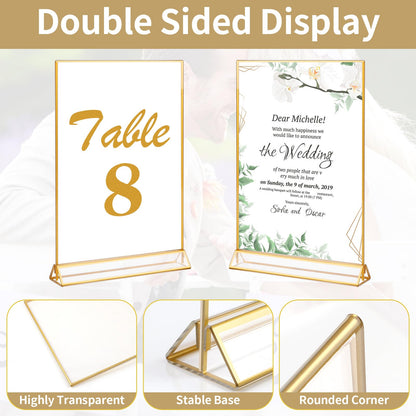 Gold Acrylic Sign Holder 4X6 inch, 6 Pack Wedding Table Number Frames Vertical , Double Sided Display Gold Picture Frame, Clear Menu Holders for Wedding Reception, Party Decoration