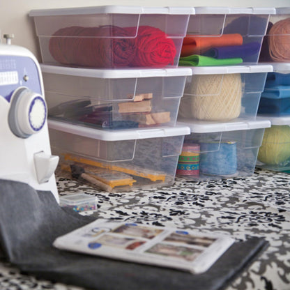 12-Pack Storage Box, Stackable Clear Plastic Bins with Snap-On Lids, 6 Quart
