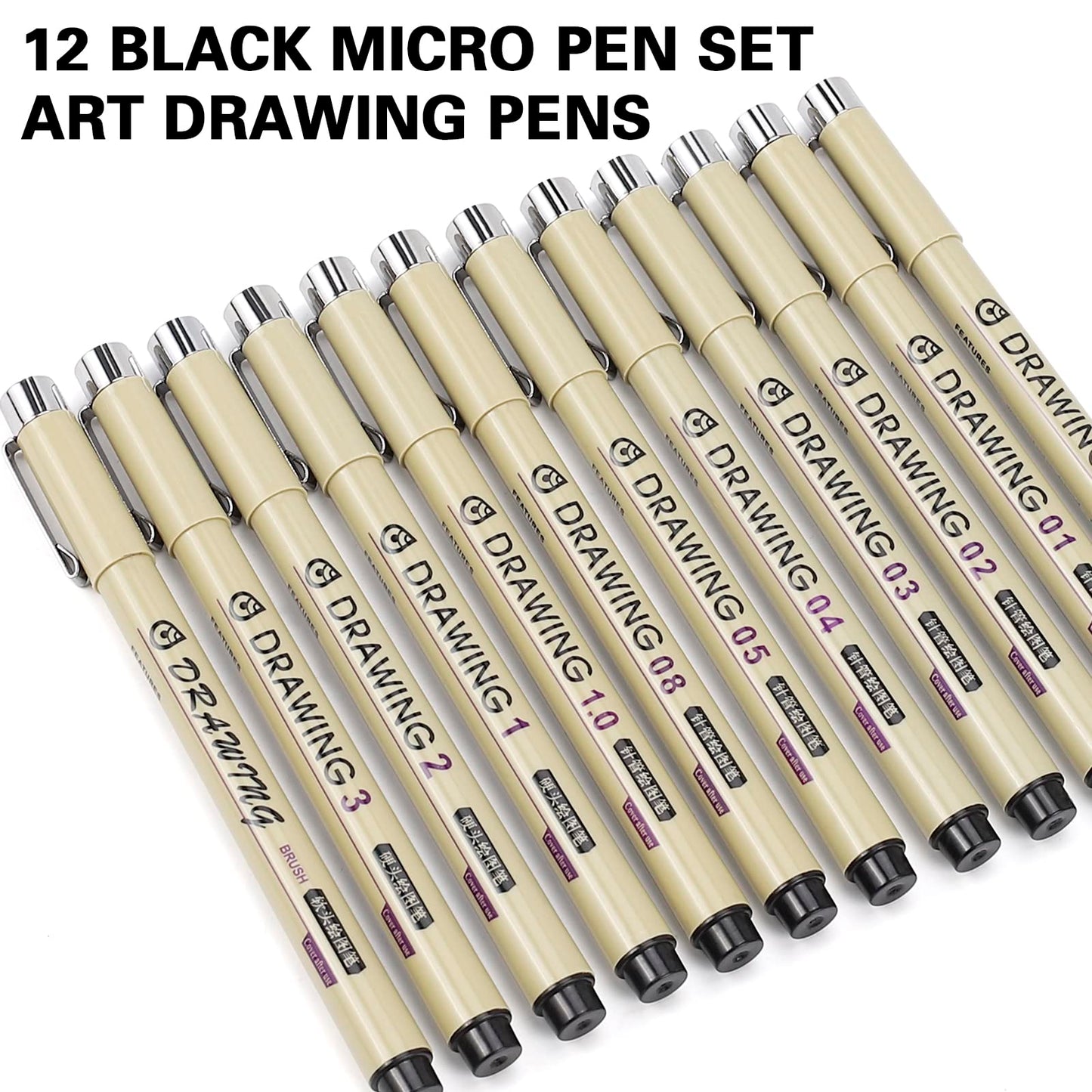 Micro Fineliner Drawing Art Pens: 12 Black Fine Line Waterproof Ink Set Artist Supplies Archival Inking Markers Liner Sketch Outline Anime Gifts Manga Sketching Watercolor Zentangle Kit Stuff