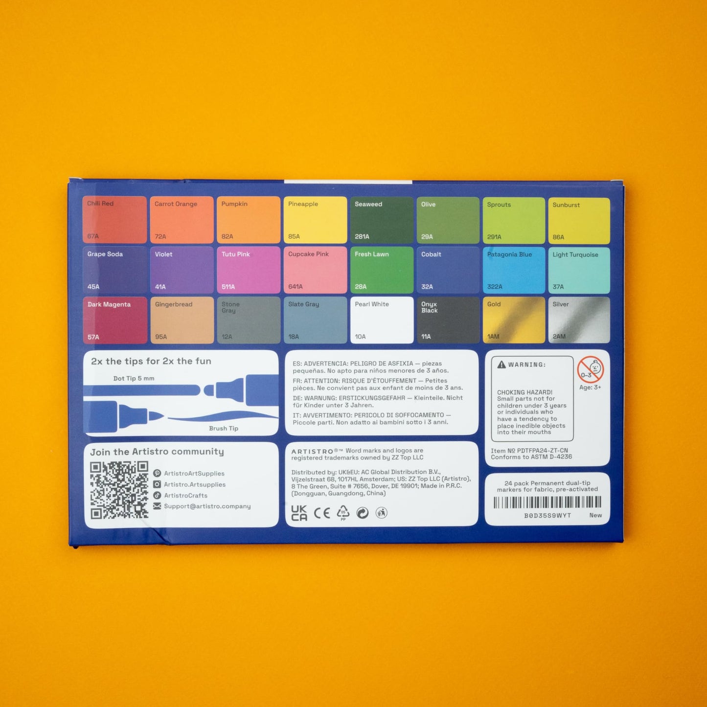 24 Dual-Tip Fabric Markers - Fabric Decorating Kit - Permanent for Clothes - No Bleed Pens for T-Shirts, Bags, Textile, Canvas, and More (Brush Tip and Fine Tip)