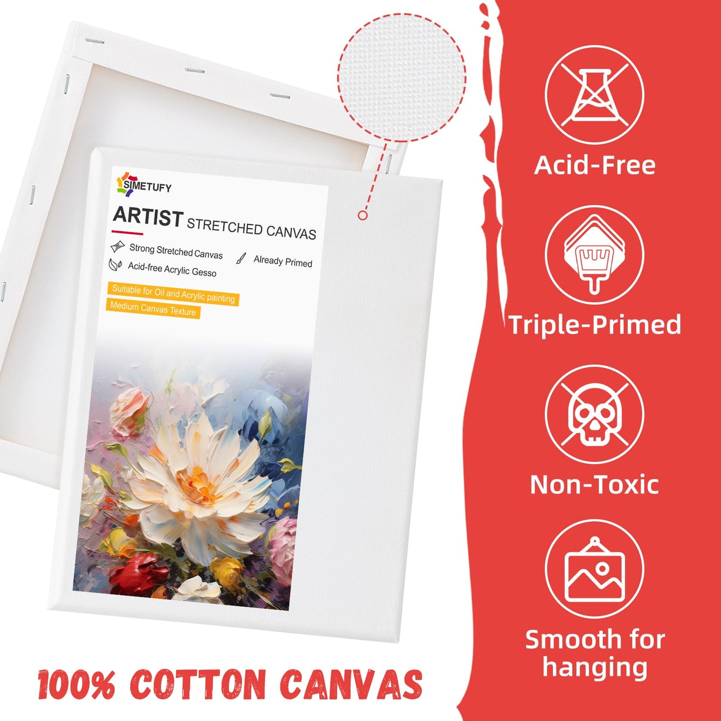 2 Pack Stretched Canvas for Painting 11x14 Inch, 100% Cotton Blank Painting Canvas for Acrylic or Oil Paint, Pre-Primed, 5/8 Inch Profile