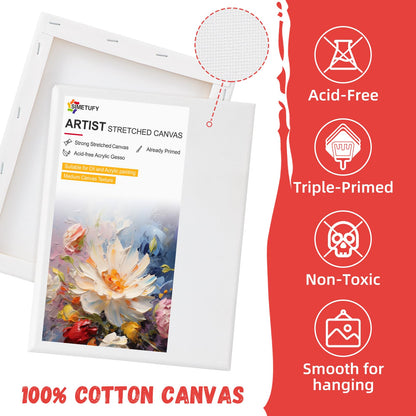 2 Pack Stretched Canvas for Painting 11x14 Inch, 100% Cotton Blank Painting Canvas for Acrylic or Oil Paint, Pre-Primed, 5/8 Inch Profile