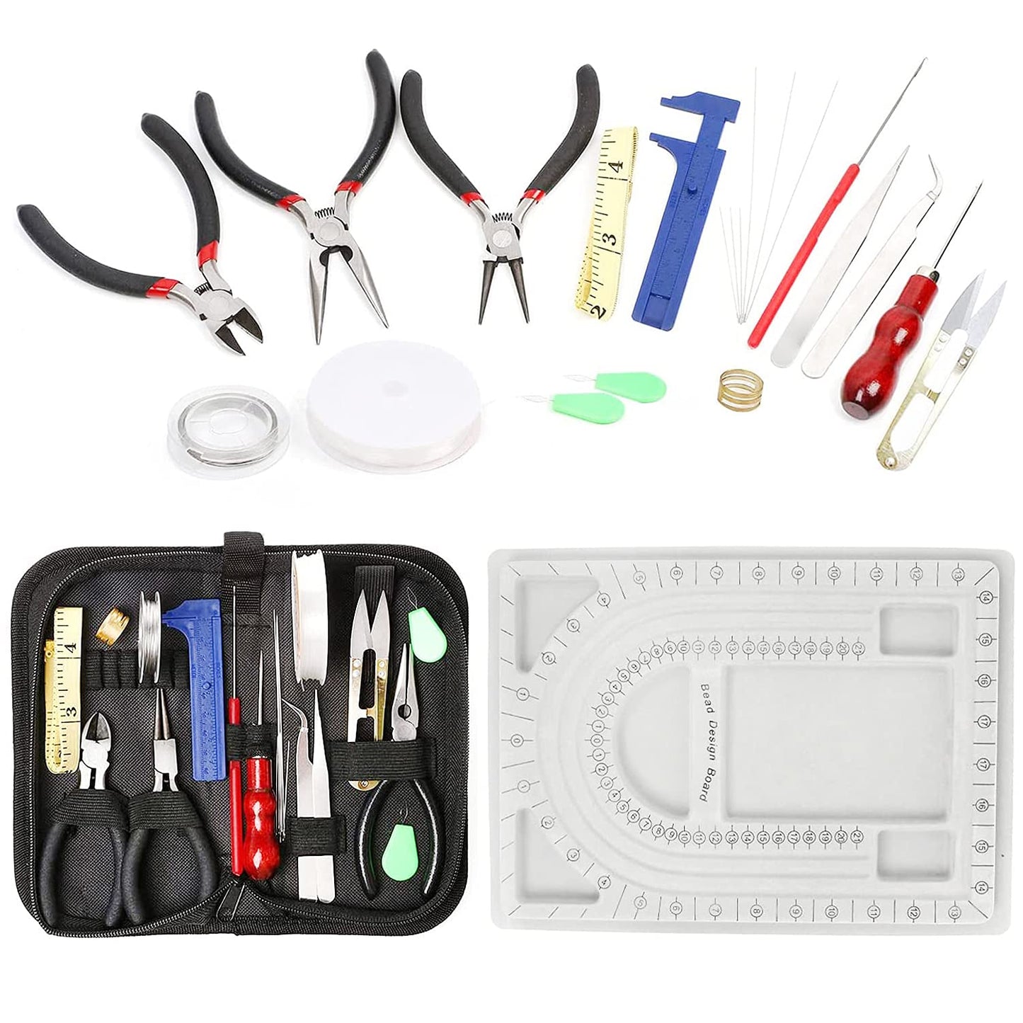 23 Pcs Jewelry Making Supplies Kit for Adults with Bead Tray, Pearls Making Kit Including Jewelry Tools, Jewelry Wires and Pearls Findings for Jewel Repair and Beading