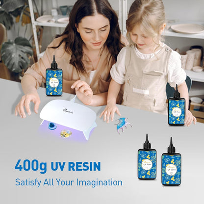 400g UV Resin Hard, Crystal Clear Premixed Resin for Jewelry Making and Crafting (100g x 4)