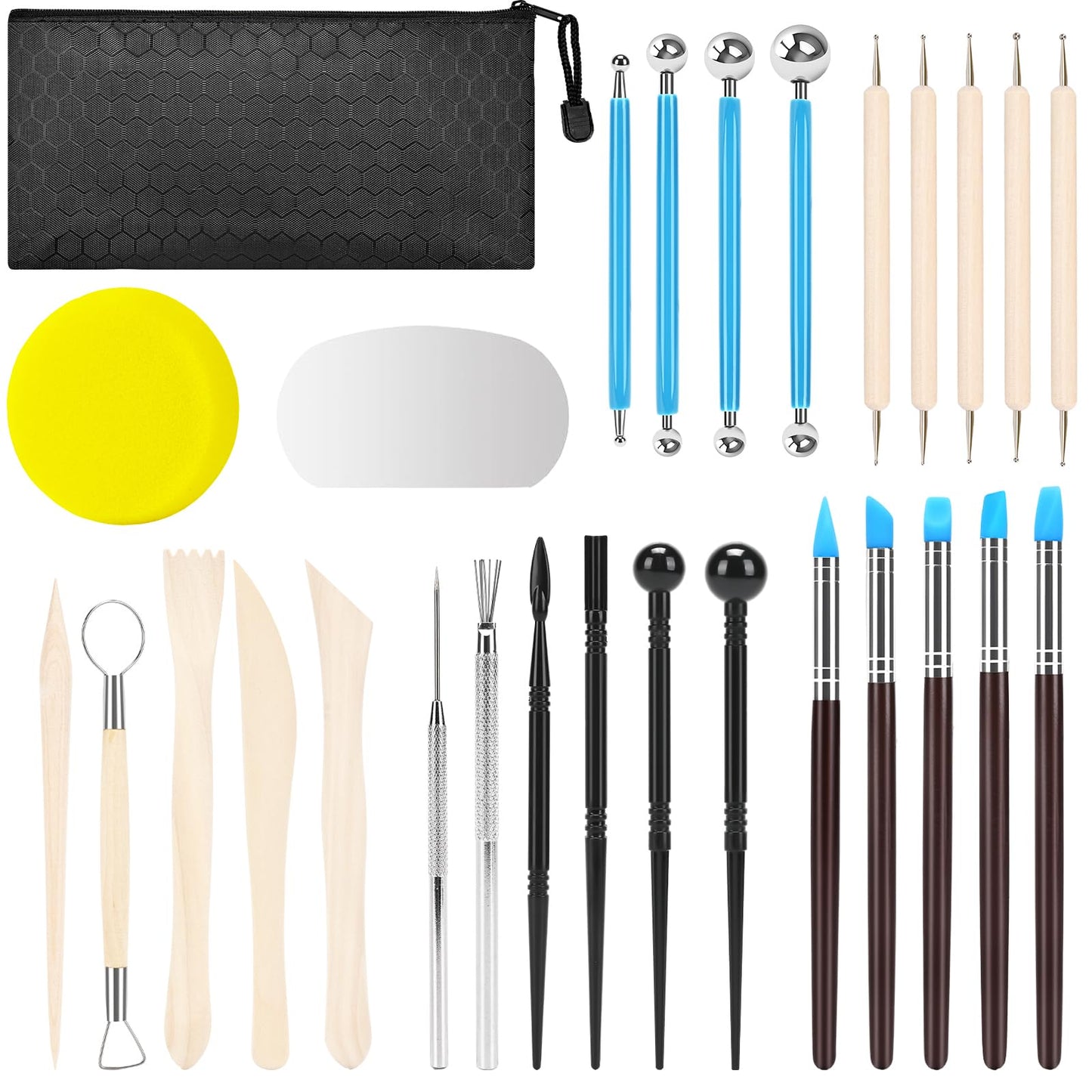 Clay Tools Kit,28 PCS Pottery Tools, Polymer Clay Sculpting Tools Kit,Air Dry Clay Tools Set for Kids, Adults,Pottery Craft,Drawing,Dotting,Carving,Molding,Baking,Modeling,Shaping