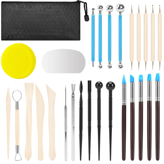 Clay Tools Kit,28 PCS Pottery Tools, Polymer Clay Sculpting Tools Kit,Air Dry Clay Tools Set for Kids, Adults,Pottery Craft,Drawing,Dotting,Carving,Molding,Baking,Modeling,Shaping