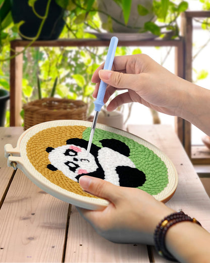 3 Sets Punch Needle Embroidery Kits, Panda Punch Needle Kits for Adults Beginner, Tool with Punch Needle Fabric, Hoops, Yarns and Sewing Needles
