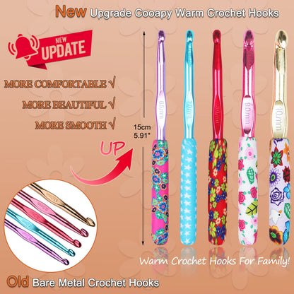 Warm Crochet Hooks Large, 10mm 9mm 8mm 7mm 6.5mm Large Crochet Hooks for Chunky Yarn Blanket Sweater Thick Wool, Big Crochet Kit for Arthritic Hands Knitting & Crochet Supplies